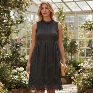 No Boundaries Charcoal Gray Lace Sleeveless Babydoll Dress Whimsigoth Medium 7-9